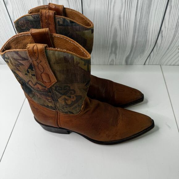 Vintage L.L. Bean Women’s 8 Cowboy Boots Brown Leather Tapestry Western Boho USA - Picture 1 of 9